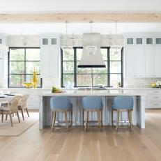 White Transitional Kitchen With Exposed Beams