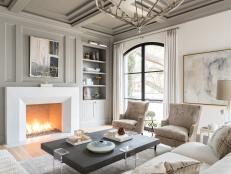 Gray Art Deco Living Room With Arched Window