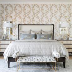 Neutral Transitional Bedroom With Vine Wallpaper