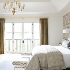 Contemporary Neutral Bedroom With Gold Curtains