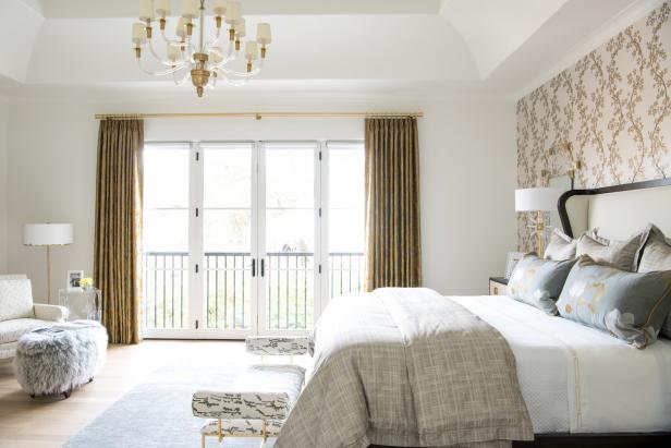 Contemporary Neutral Bedroom With Gold Curtains Hgtv