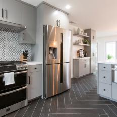 Gray Mid-Century Modern Kitchen with Gray Cabinets 