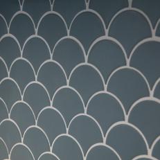 Blue Mosaic Tile Backsplash in Modern White Kitchen