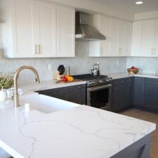 Contemporary Neutral Kitchen with White Marble Countertops 