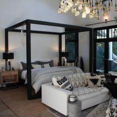 Modern Black and White Master Bedroom with Black French Doors 