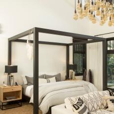 Modern White Master Bedroom with Black Bed Frame