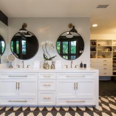 Modern Black and White Master Bathroom with a White Double Vanity
