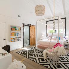 Contemporary White Kid's Room with Black and White Rug