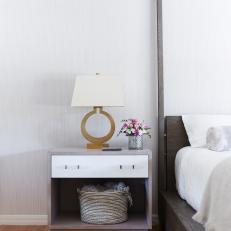 Nightstand and Gold Lamp