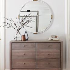 Wood Dresser and Round Mirror