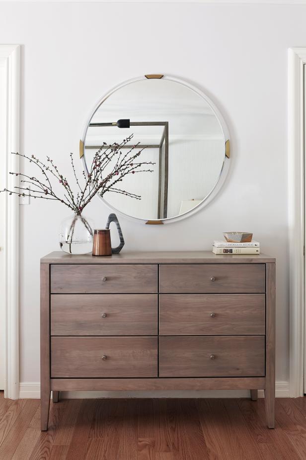 Wood Dresser And Round Mirror Hgtv