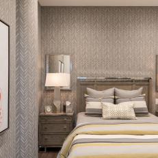 Neutral Guest Bedroom With Stylish Wallpaper