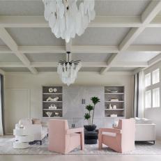 Neutral, Contemporary Living Room with Pink Chairs