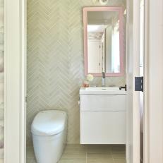 Green and Pink Contemporary Powder Room