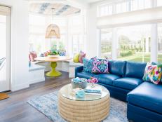Multicolored Contemporary Living Room With Blue Sofa
