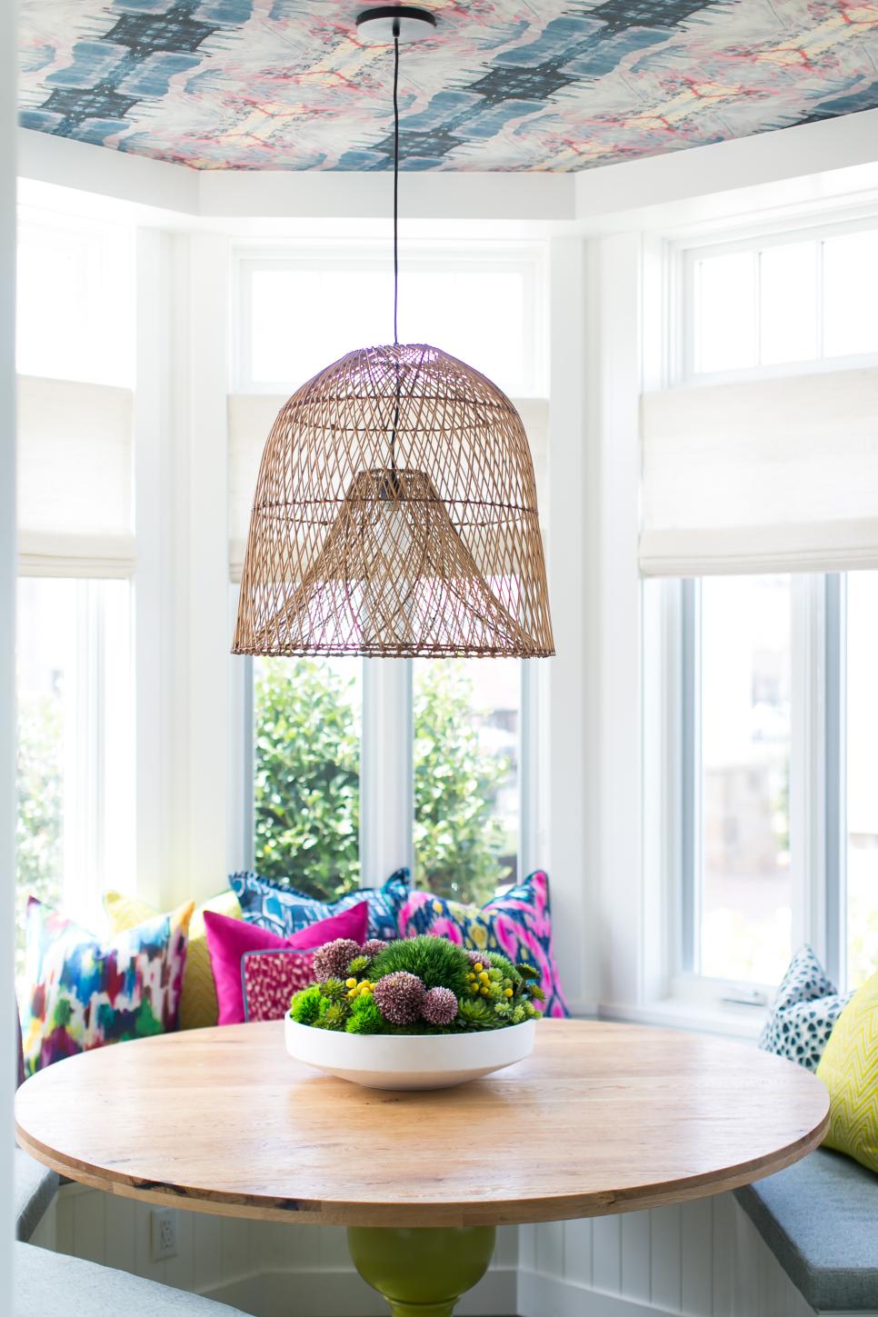 Multicolor Breakfast Nook With Ceiling Wallpaper | HGTV