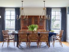 Blue Dining Room With Bamboo Chairs