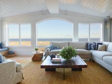 White Coastal Living Room With Views of Atlantic Ocean
