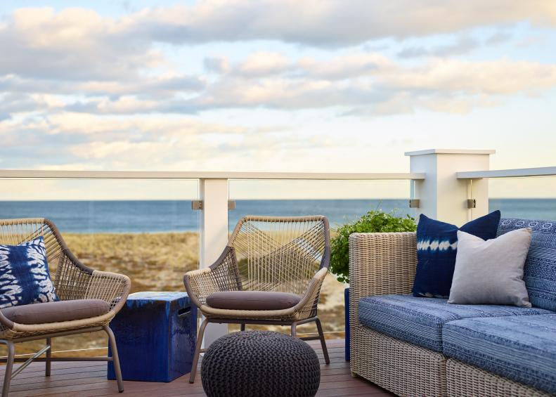 Beach House Deck With View of Atlantic Ocean and Seating Area