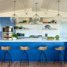 Bright Blue Kitchen Island Adds Fun Twist to Coastal Vibe