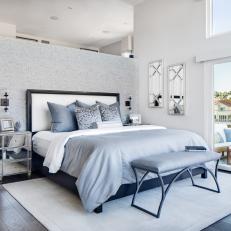 Gray Transitional Bedroom With Deck