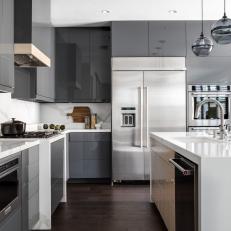 Contemporary Kitchen with Shiny Gray Cabinets