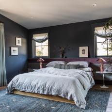 Gray Contemporary Bedroom With Blue Rug