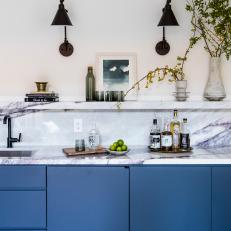 Blue Bar With Marble Shelf