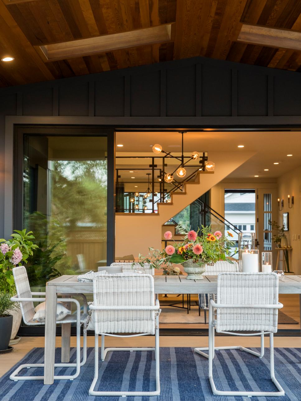 Outdoor Dining Room With Blue Rug HGTV