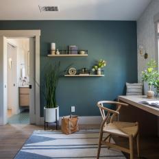 Green Scandinavian Home Office With Wishbone Chair