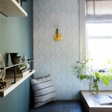 Blue Seat and Gray Accent Wall