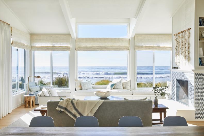 Coastal Living Room With Waves View