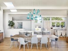Dining Room With Blue Pendants