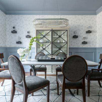 Formal Dining Room Shines in Baby Blue and White