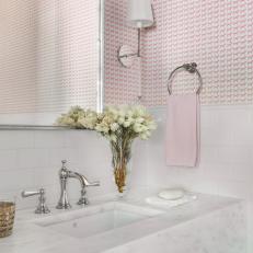 Pink Bathroom With Graphic Wallpaper