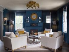 Blue Contemporary Living Room With Sun Mirror