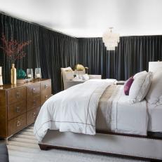Contemporary Master Bedroom With Black Curtains