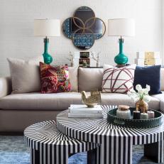 Eclectic Living Room With Striped Tables