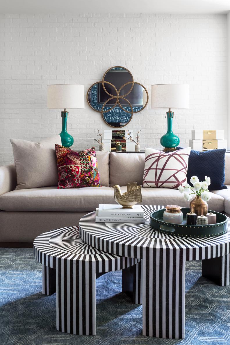 Living Room With Striped Coffee Tables