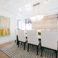 Modern Multicolored Dining Room With Polka Dot Rug