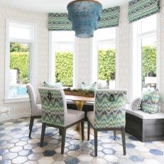 Blue Breakfast Nook With Striped Shade