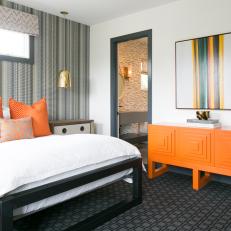 Modern Bedroom With Orange Cabinet