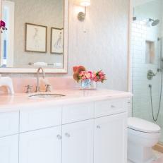 White Bathroom With Pink Countertop