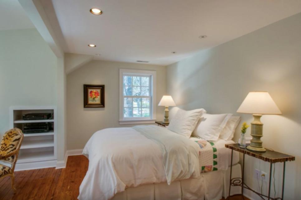 A dull bedroom without a sitting area