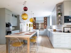 Fresh, Clean Kitchen with Whimsical Pendants