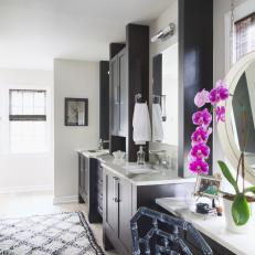Sophisticated Master Bath with Dual Sinks and Dressing Table