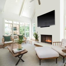 Green Accents Liven Up White Transitional Living Room