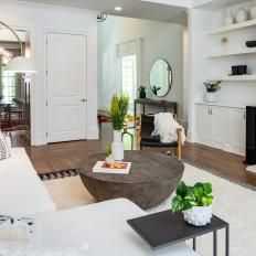 Dark Accents Add Contrast to White Contemporary Living Room