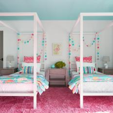Multicolored Transitional Girls Room With Pink Rug