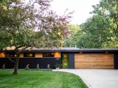 Midcentury Modern Ranch Home Exterior Updated With Black Paint, Wood Trim